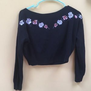 Pacsun Black floral crop sweater